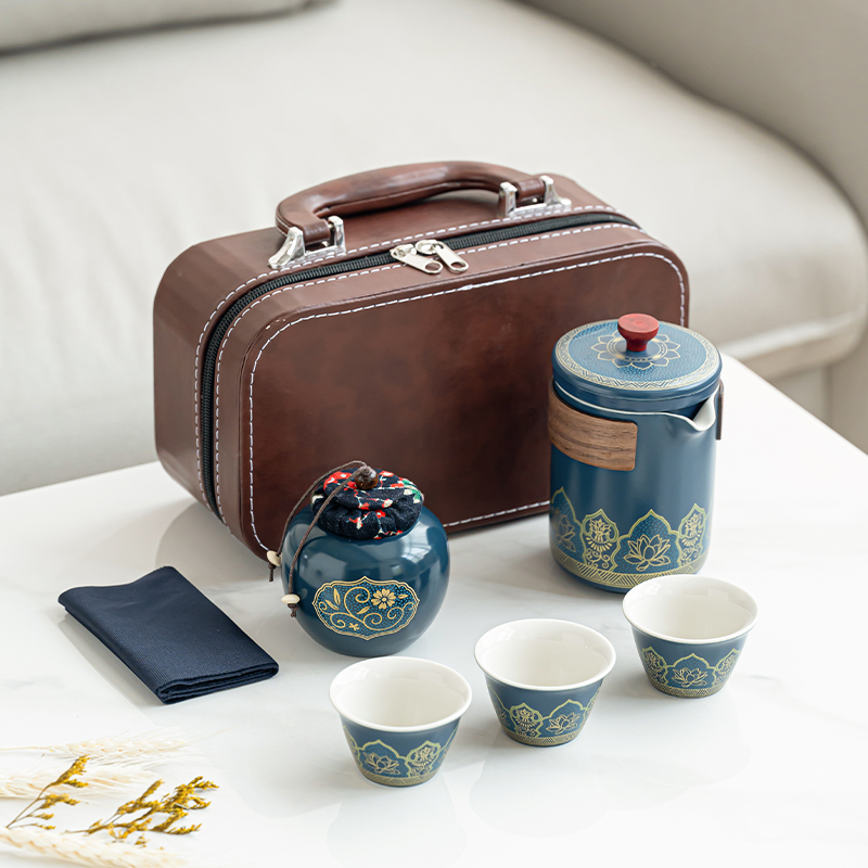 Retro-style Ceramic Tea Sets For Travel Set 1 Pot 1 Jar 3 Cups - Chinese-Style Gift Box Of Ceramic Tea Sets
