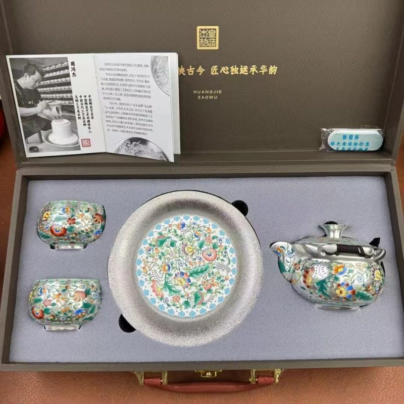 Handcrafted 999 Pure Silver Tea Set Chinese Characteristics Featuring Exquisite Silver-Painted Patterns Tea Pots And Cups. - Image 5