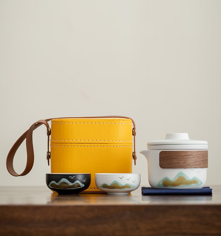 Rough Pottery Travel Tea Set For Green Mountains Journey Convenient To Carry Chinese-Style Painted Tea Set Gift Box