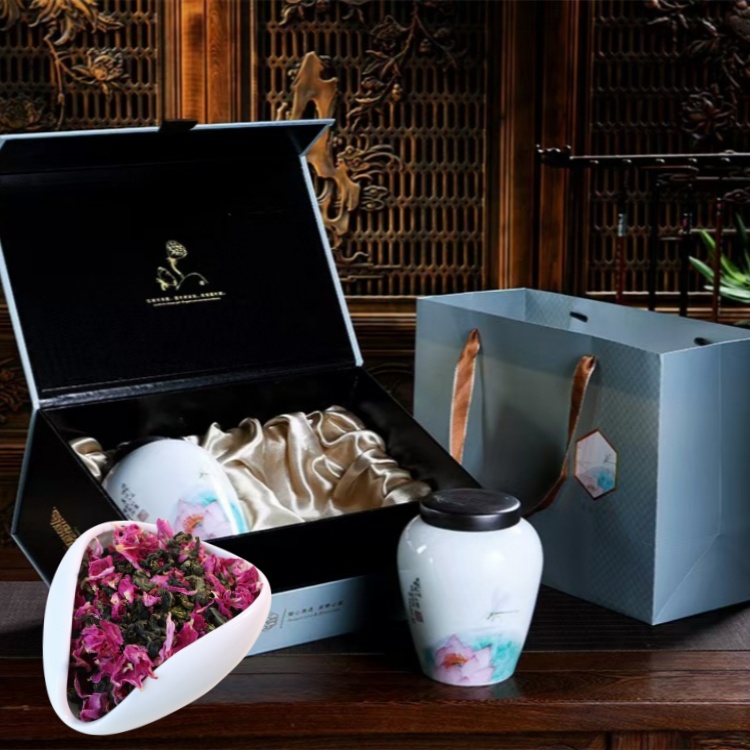 Organic Rose Oolong Tea Freshly Scented Tieguanyin Tea is Interspersed with Organic Rose Petals 300g  Oolong Tea Gift Box